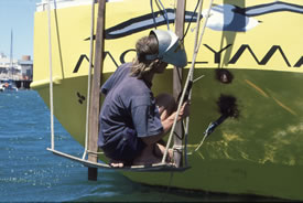Welding on the transom at anchor