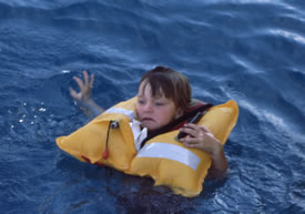 Roxanne panicking in a 150N lifejacket