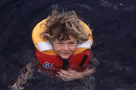 Roxanne, aged 5, is as happy as could be in her 100N lifejacket